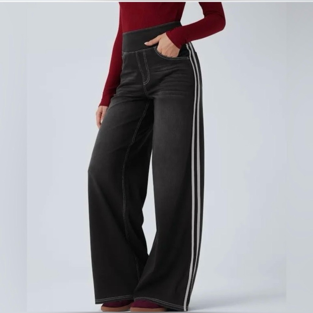 HALARA Flex High Waist Wide Leg Black Denim Side Stripe Jeans Women’s XS L XL